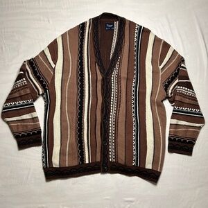 Abercrombie & Fitch Cardigan Sweater XXL Brown 3D Knit Chunky Coogi Style